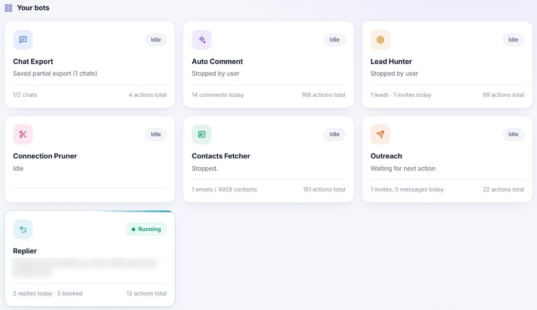 Scribbleli dashboard showing the status of every bot